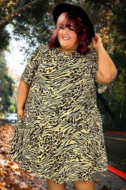 55 PSS-I {Animals Converge}  ***SALE***Taupe Animal Print Dress EXTENDED PLUS SIZE 3X 4X 5X