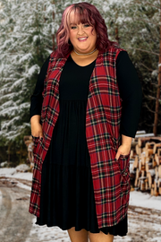 97 OT-Z {Aware Of Love} Red Plaid Vest W/Pockets EXTENDED PLUS SIZE 3X 4X 5X