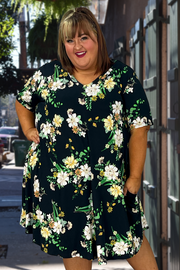 97 PSS-K {Beautiful Soul} Black Floral ***SALE***Print V-Neck Dress EXTENDED PLUS SIZE 3X 4X 5X