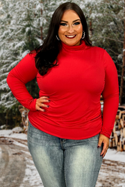 56 SLS-H {Best There Is} Ruby Red Gathered Turtleneck Top PLUS SIZE 1X 2X 3X