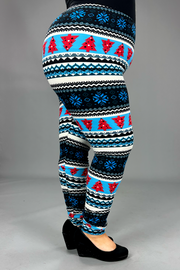 LEG - 98 {Blue Christmas} Blue Christmas Tree Print Leggings EXTENDED PLUS SIZE 3X/5X