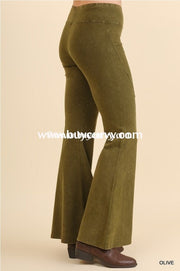 Bt-P Umgee Olive Prewashed Cotton Flared Leg Pants Sale! Bottoms