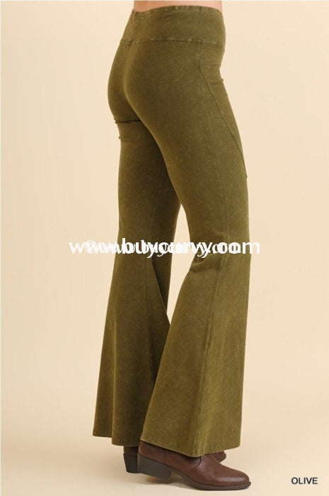Bt-P Umgee Olive Prewashed Cotton Flared Leg Pants Sale! Bottoms