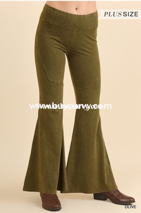 Bt-P Umgee Olive Prewashed Cotton Flared Leg Pants Sale! Bottoms