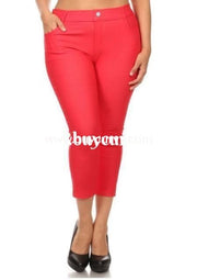 Bt-W Red Rhinestone Button Detail Sale! 1X Bottoms