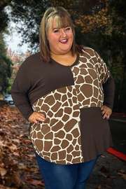 20 OR 25 CP-B {Center Of Attention} Brown Giraffe Print Top SALE!!! CURVY BRAND!!  EXTENDED PLUS SIZE 3X 4X 5X 6X