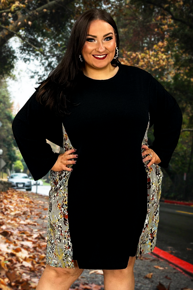 78 CP-A {Change The Subject} Black/Print Dress w/Pockets SALE!!!  PLUS SIZE XL 2X 3X