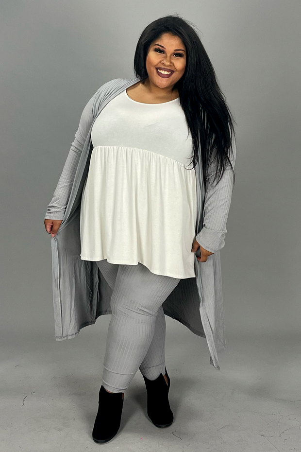 99 SET-G {Chill For Awhile} Grey Ribbed Cardigan & Bottoms SALE!!!  PLUS SIZE 1X 2X 3X