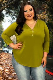 33 SD-B {Classy Threads} Olive Top with Gold Zipper SALE!! Detail PLUS SIZE 1X 2X 3X