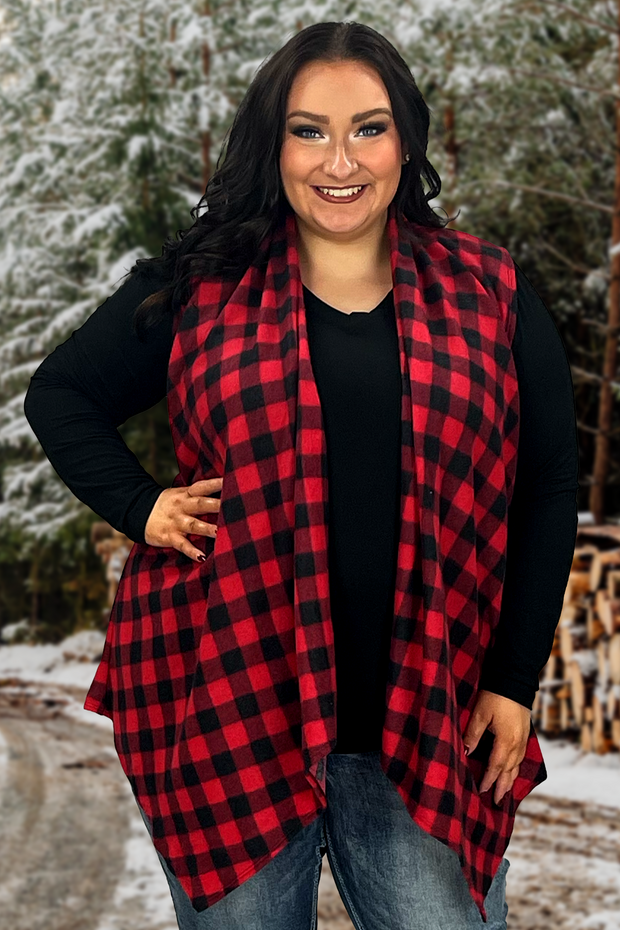 80 OT-A {Crossing My Path} Red Plaid Vest EXTENDED PLUS SIZE 1X 2X 3X 4X 5X