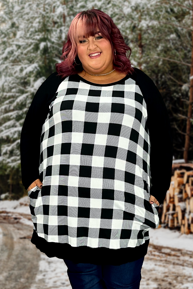 24 CP-B {Curvy Dream} Black/Ivory ***FLASH SALE***Plaid Tunic CURVY BRAND!!  EXTENDED PLUS SIZE 3X 4X 5X 6X