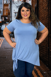 50 SSS-B (Cute & Sassy) Blue Tunic with Tie Knot Detail 1X 2X 3X Plus Size  SALE!!!