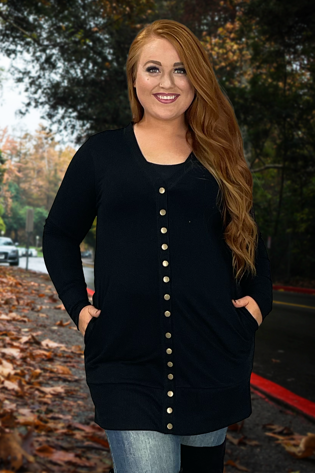 20 OT-B {Cute As A Button} Black Button Up Cardigan PLUS SIZE 1X 2X 3X