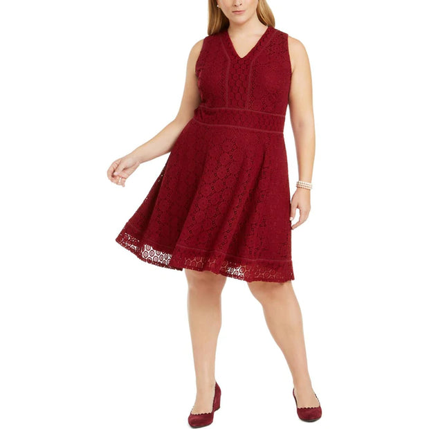 LD-D M-109  {Charter Club} Maroon Lace Dress Retail 109.50 PLUS SIZE 1X 2X 4X