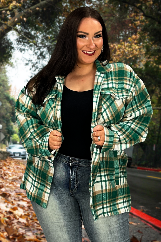 90 OT-B {Deserving Praise} Green Plaid ***SALE!! Shacket PLUS SIZE XL 1X 2X