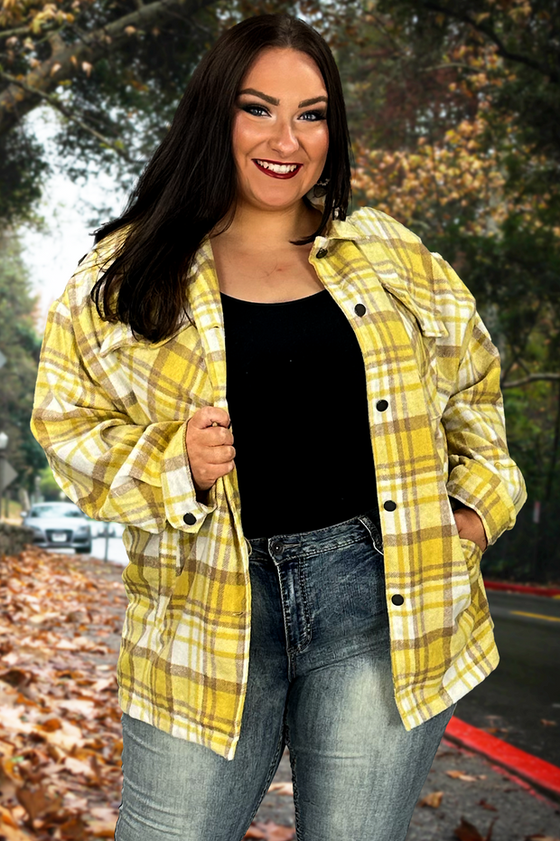 90 OT-C {Deserving Praise} Yellow Plaid Shacket PLUS SIZE XL 1X 2X