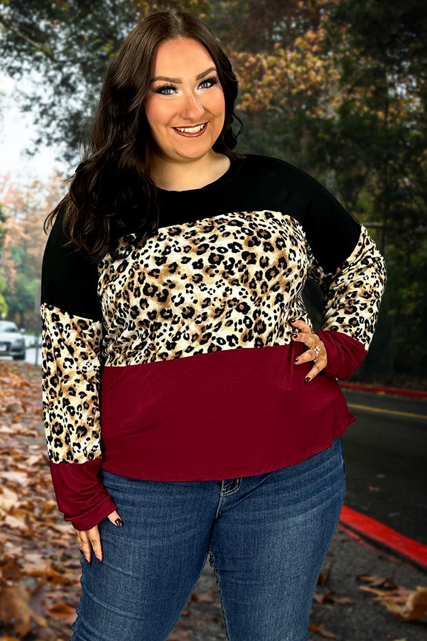 97 CP-N {Do What You Can} Black Burgundy Animal Print Top PLUS SIZE XL 2X 3X