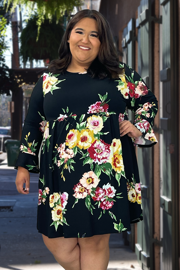 27 PQ-Z {Floral Avenues}  Black Floral Printed Dress EXTENDED PLUS SIZE 3X 4X 5X