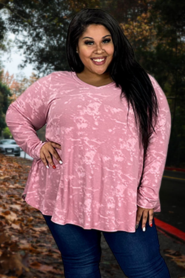 14 PLS-B {Getting Lost} Mauve Tie Dye V-Neck Top EXTENDED PLUS SIZE 3X 4X 5X