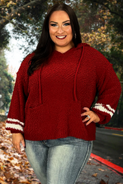 41 HD-F {Give It A Whirl} Dark Rust Knit Hoodie w/Pocket PLUS SIZE 1X 2X 3X