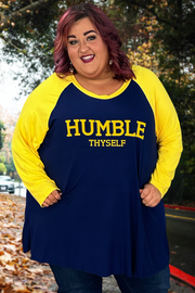 27 GT-B {Humble Thyself} SALE!! Gold & Navy Graphic Tee CURVY BRAND EXTENDED PLUS SIZE 1X 2X 3X 4X 5X 6X