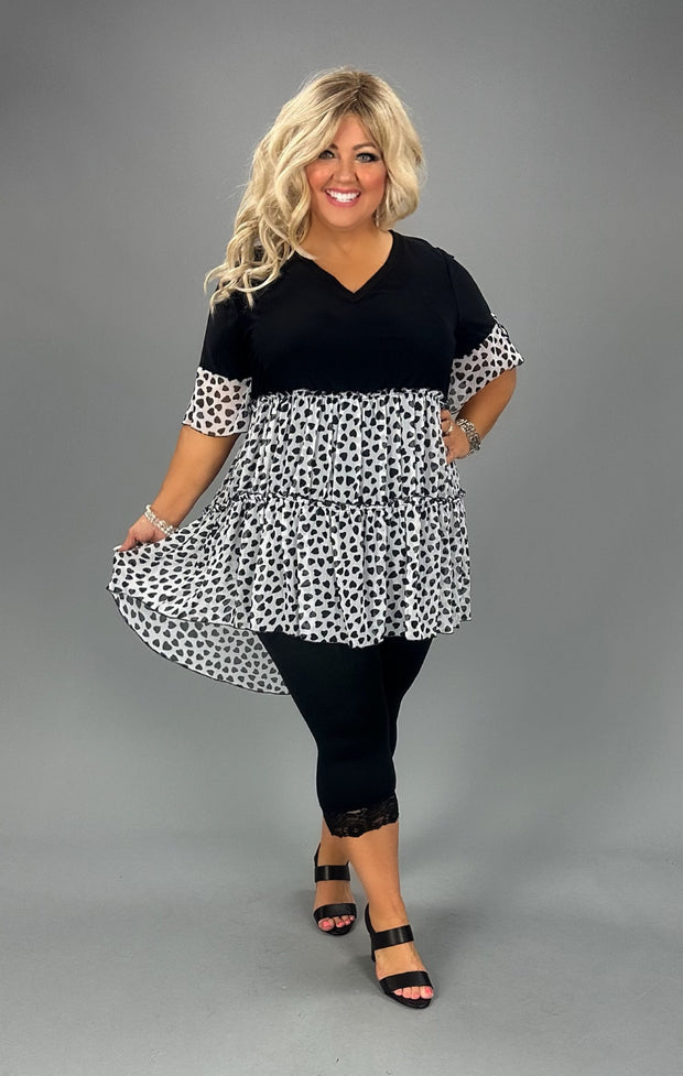 32 CP-D {Swayed By Fashion} Black Heart Print Chiffon Tunic CURVY BRAND!!! EXTENDED PLUS SIZE 1X 2X 3X 4X 5X 6X