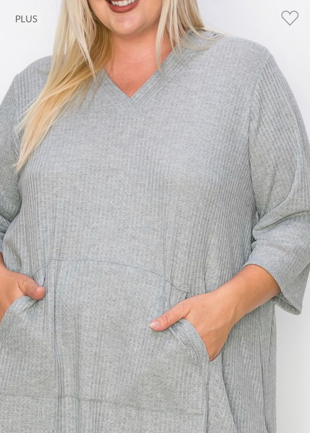 30 HD-B {Just Being Me} Gray Waffle Knit Hoodie CURVY BRAND!!!  EXTENDED PLUS SIZE 3X 4X 5X 6X