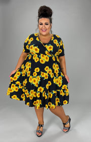 18 PSS-A {Feeling The Sun} Black Sunflower***SALE*** Tiered Dress PLUS SIZE 1X 2X 3X