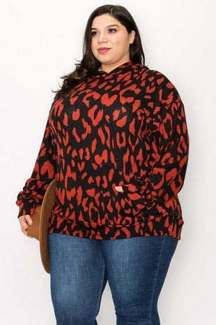 89 HD-G {Loving Is Easy} Red Leopard Hoodie w/Pocket EXTENDED PLUS SIZE 3X 4X 5X