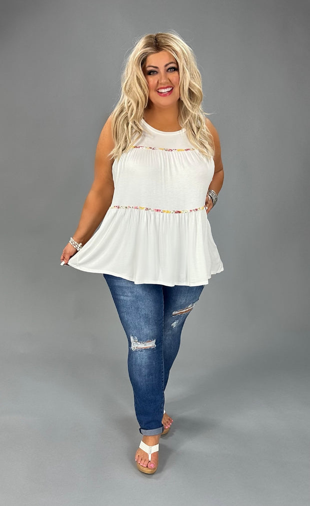 84 SV-A {Charming Ways} ***SALE*** Ivory/Floral Contrast Tiered Top PLUS SIZE 1X 2X 3X