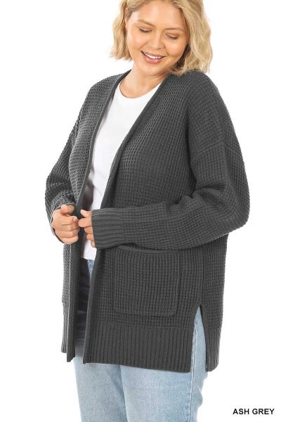 31 OR 57 OT-H {Leading Lady} ASH GRAY Waffle Knit Cardigan SALE!! PLUS SIZE 1X 2X 3X