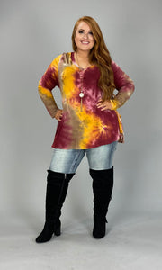 21 PLS-A {Wine & Dine} Wine Tie Dye V-Neck Top PLUS SIZE XL 2X 3X