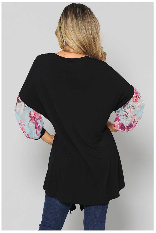 48 CP-C {Totally Fearless} ***SALE***Black Tunic Blue Sheer Sleeve  PLUS SIZE XL 2X 3X