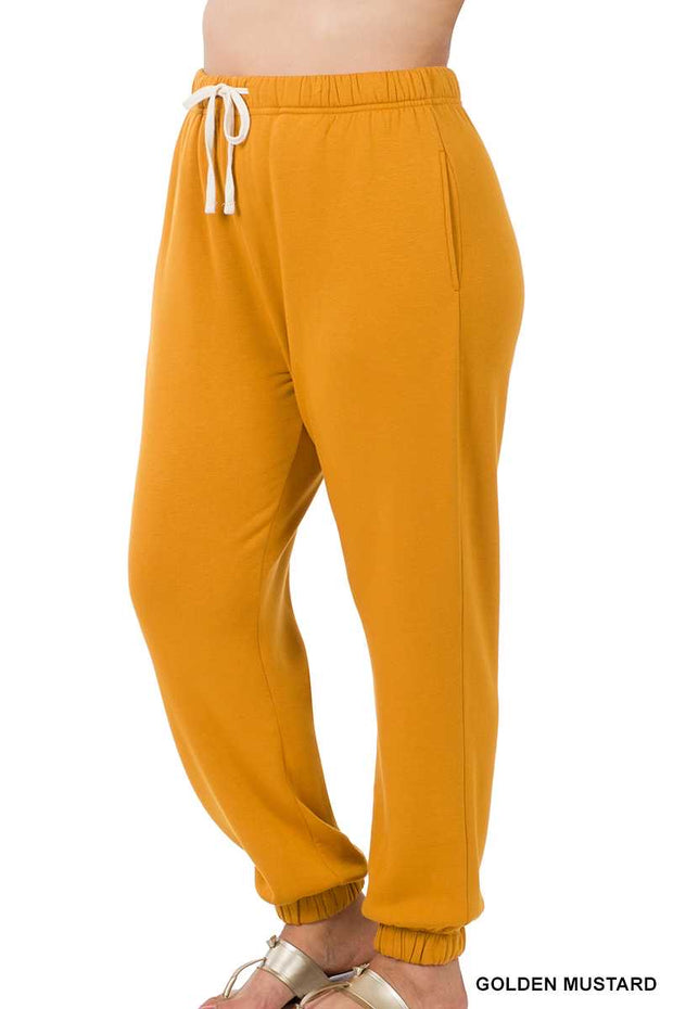 LEG-  {Simply Cozy} Golden Mustard Fleece Lined Jogging Pants PLUS SIZE 1X 2X 3X