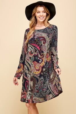 65 PLS-Z {Happy To Oblige} Dark Navy Paisley Print Dress PLUS SIZE 1X 2X 3X