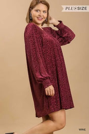 44 PLS-A {She's Got Style} UMGEE Wine Velour Animal Print Dress PLUS SIZE XL 1X 2X