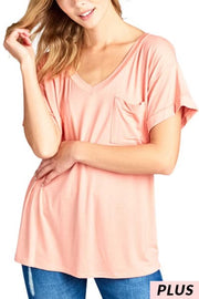 58 SSS-D {Peach Wonder} Sale Peach V-Neck Short Sleeve PLUS SIZE 1X 2X 3X