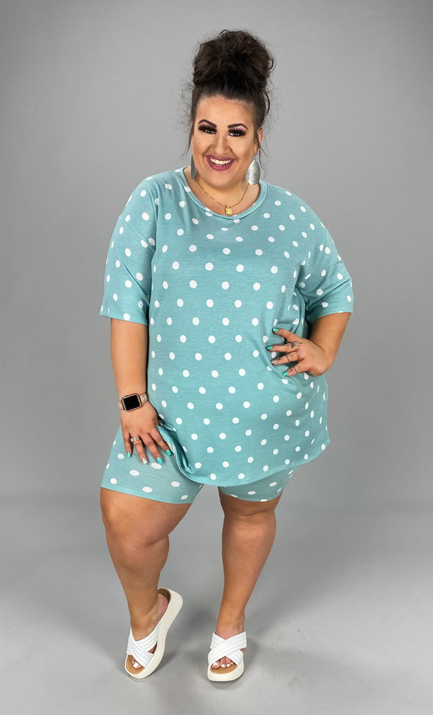 32 SET-D {Slumber Party Worthy} Slate Blue Polka Dot Loungewear Set EXTENDED PLUS SIZE 3X 4X 5X