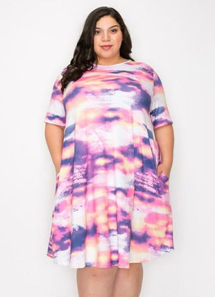 94 PSS {Outside The Lines} Purple Pink Tie Dye Dress EXTENDED PLUS SIZE 4X 5X 6X