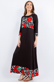 LD-R {Pure Wonder} Black and Red Floral Dot Dress PLUS SIZE 1X 2X 3X