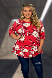 31 PSS {Blissful Feeling} Red Floral Ruffle Hem Top EXTENDED PLUS SIZE 4X 5X 6X