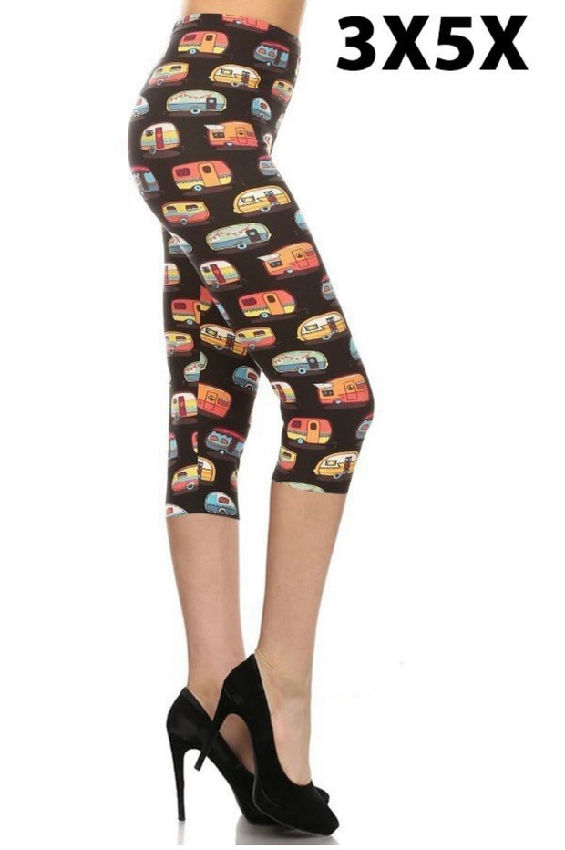 LEG-60 {Camper Living} Printed Butter Soft Capri Leggings EXTENDED PLUS SIZE 3X/5X