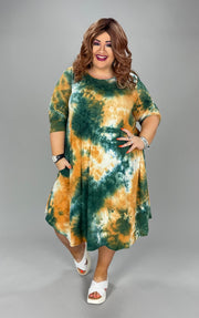 LD-B {Got Your Way} Jade Tie Dye 3/4 Sleeve Dress EXTENDED PLUS SIZE 3X 4X 5X