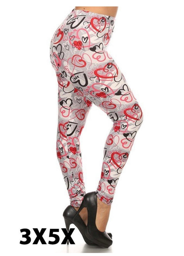 BIN 98 {Follow Your Heart} Gray Leggings W/Hearts EXTENDED PLUS SIZE 3X/5X