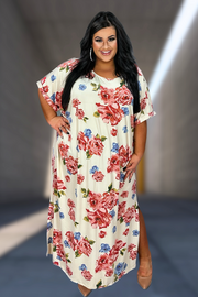 LD-I {Love Song} Ivory/Red Rose Print Maxi Dress PLUS SIZE XL 2X 3X