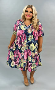 63 PSS-Z {Modern Fairytale} Floral Print V-Neck Dress EXTENDED PLUS SIZE 3X 4X 5X