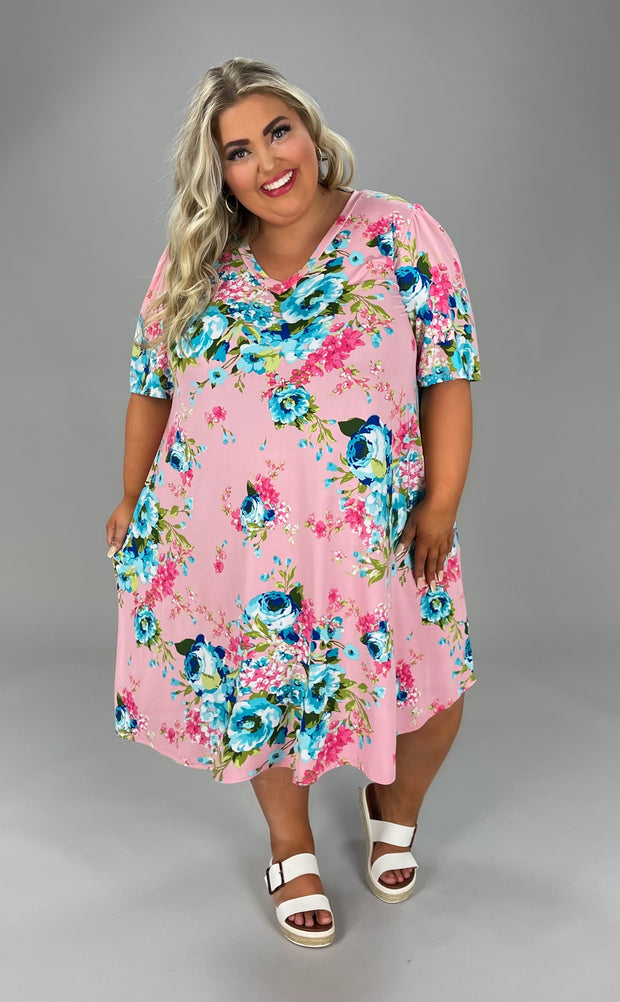 62 PSS-E {Floral Friend} Blush V-Neck  Floral Dress EXTENDED PLUS SIZES 3X 4X 5X