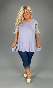 16 CP-G {Just So You Know} Lilac Leaf Print Open Sleeve Top PLUS SIZE XL 2X 3X