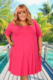 60 SSS-Z {Refreshing Fuchsia} SALE!! Fuchsia V-Neck Dress EXTENDED PLUS SIZE 3X 4X 5X