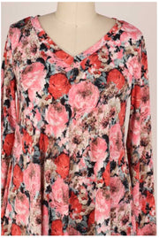 45 PLS-D {All Of Me} ***FLASH SALE***Mauve Multi Rose Printed Dress Plus Size XL 2X 3X